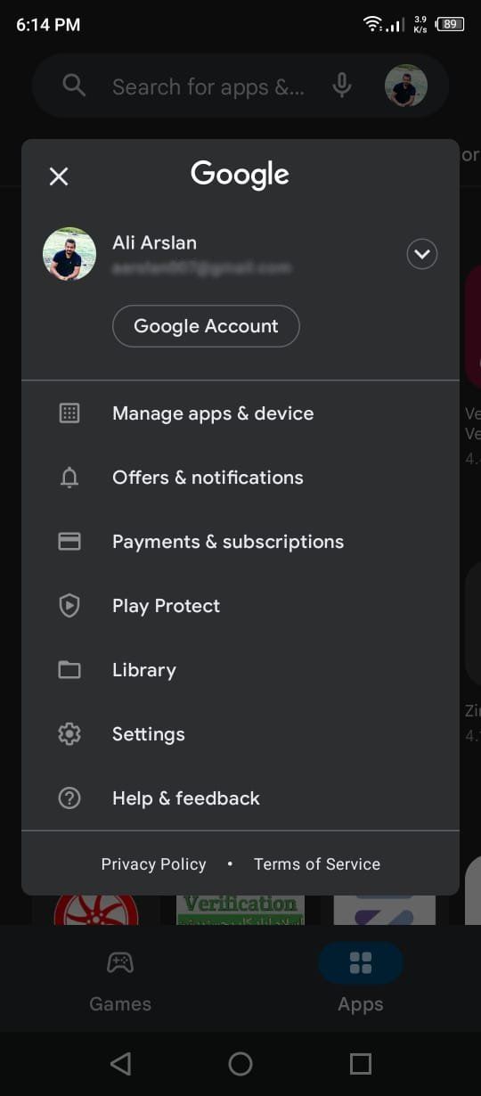 Manage Apps and Devices Option in Google Play
