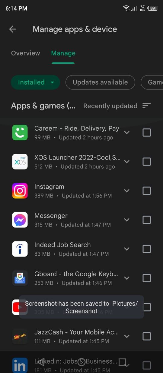 Manage Tab of Manage Apps and Devices in Google Play