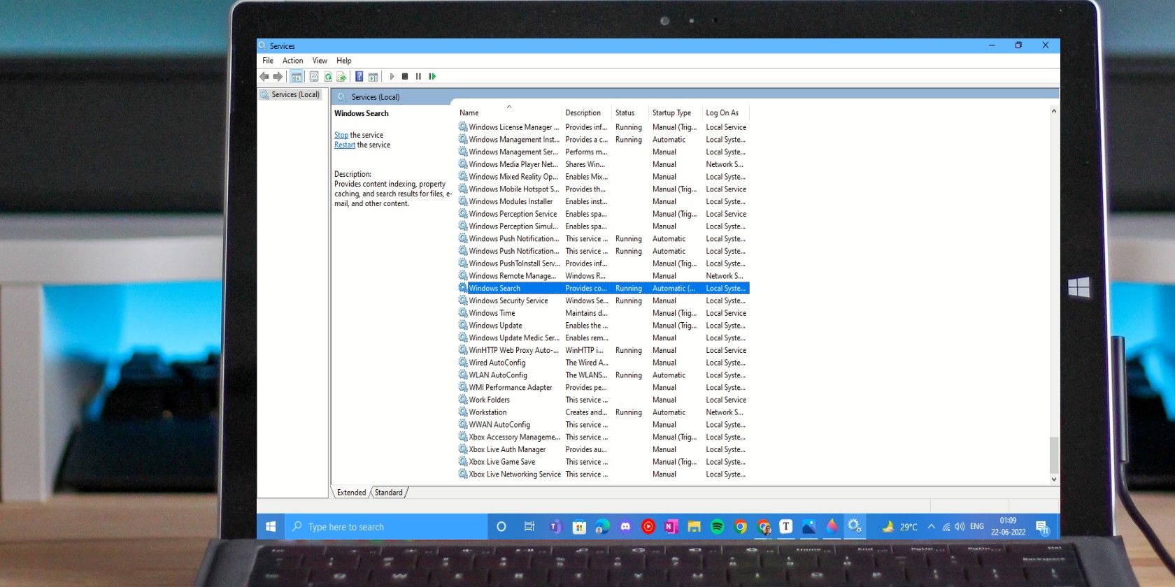 Windows Services App Open On Laptop Screen