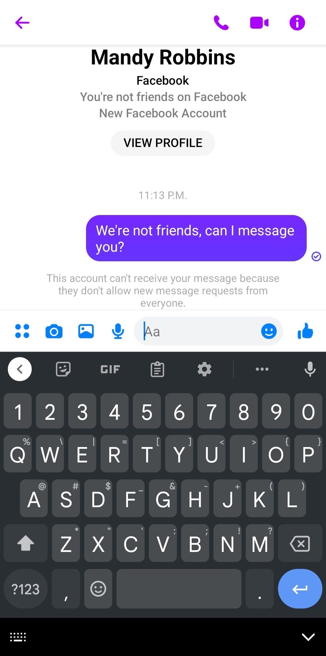 Messenger blocking messages from a stranger on Facebook