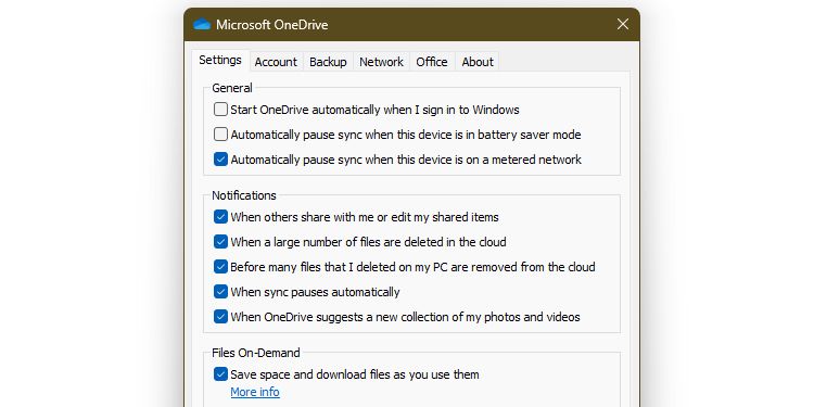 Microsoft OneDrive Settings Window for Automatic Pause