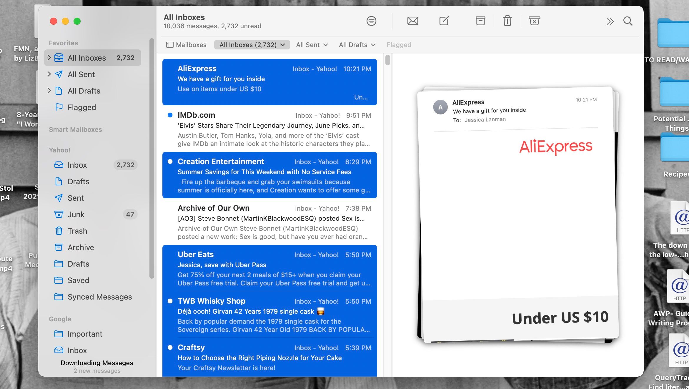 Multiple emails selected in Mail for Mac