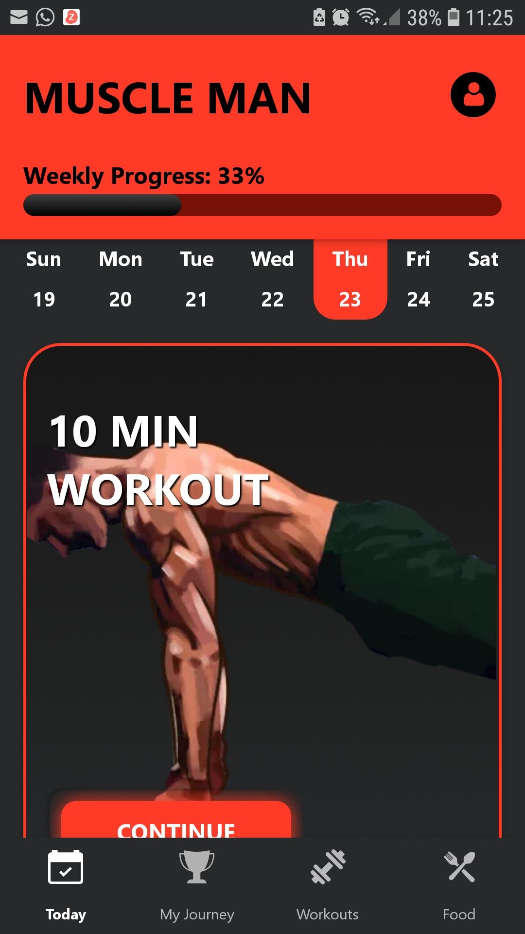 Muscle Man mobile exercise app weekly progress