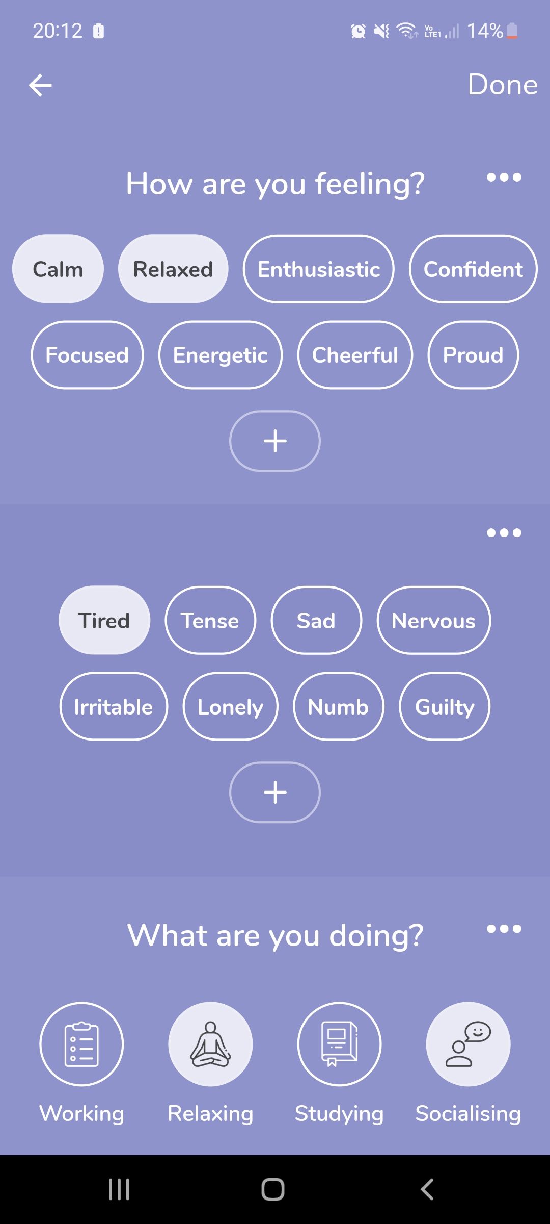 My possible self mental health mobile app mood details
