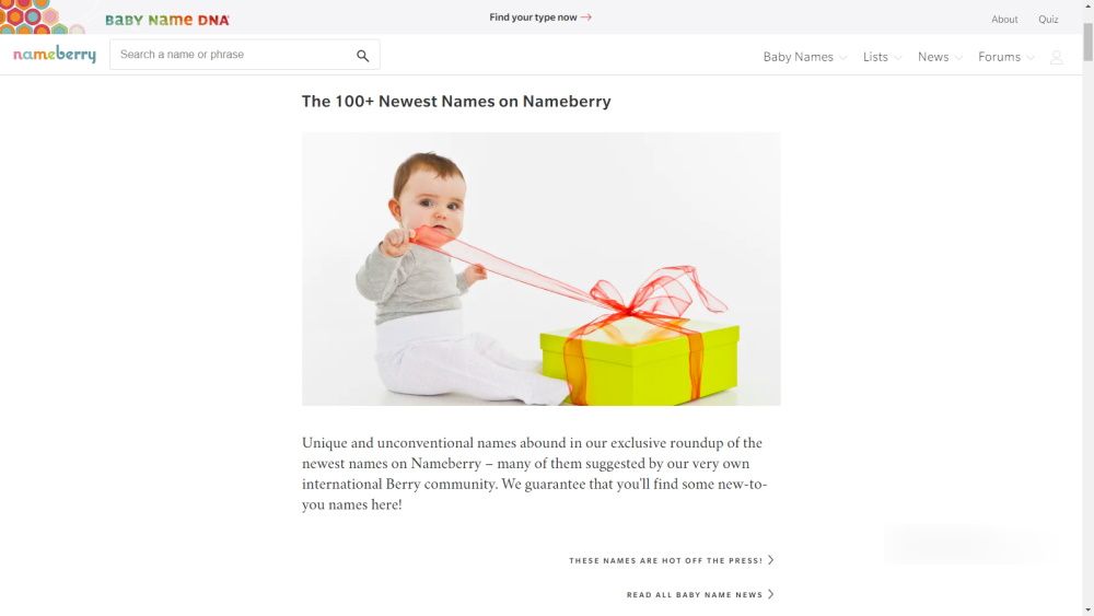 Nameberry website homepage