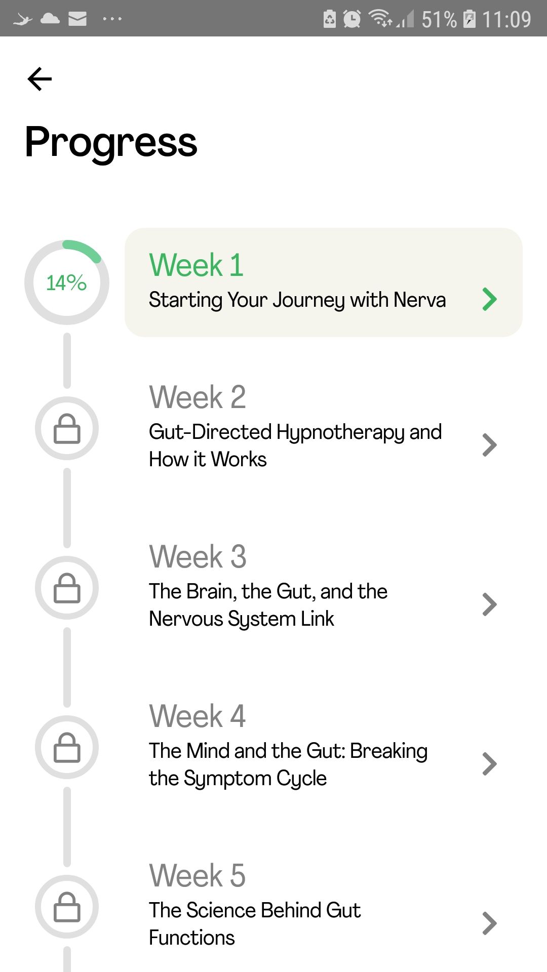 Nerva IBS Gut Hypnotherapy mobile app progress