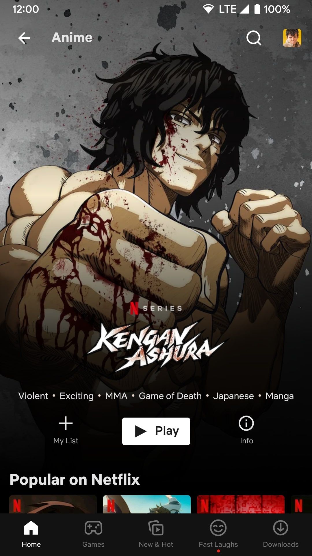 Netflix app's Anime Section