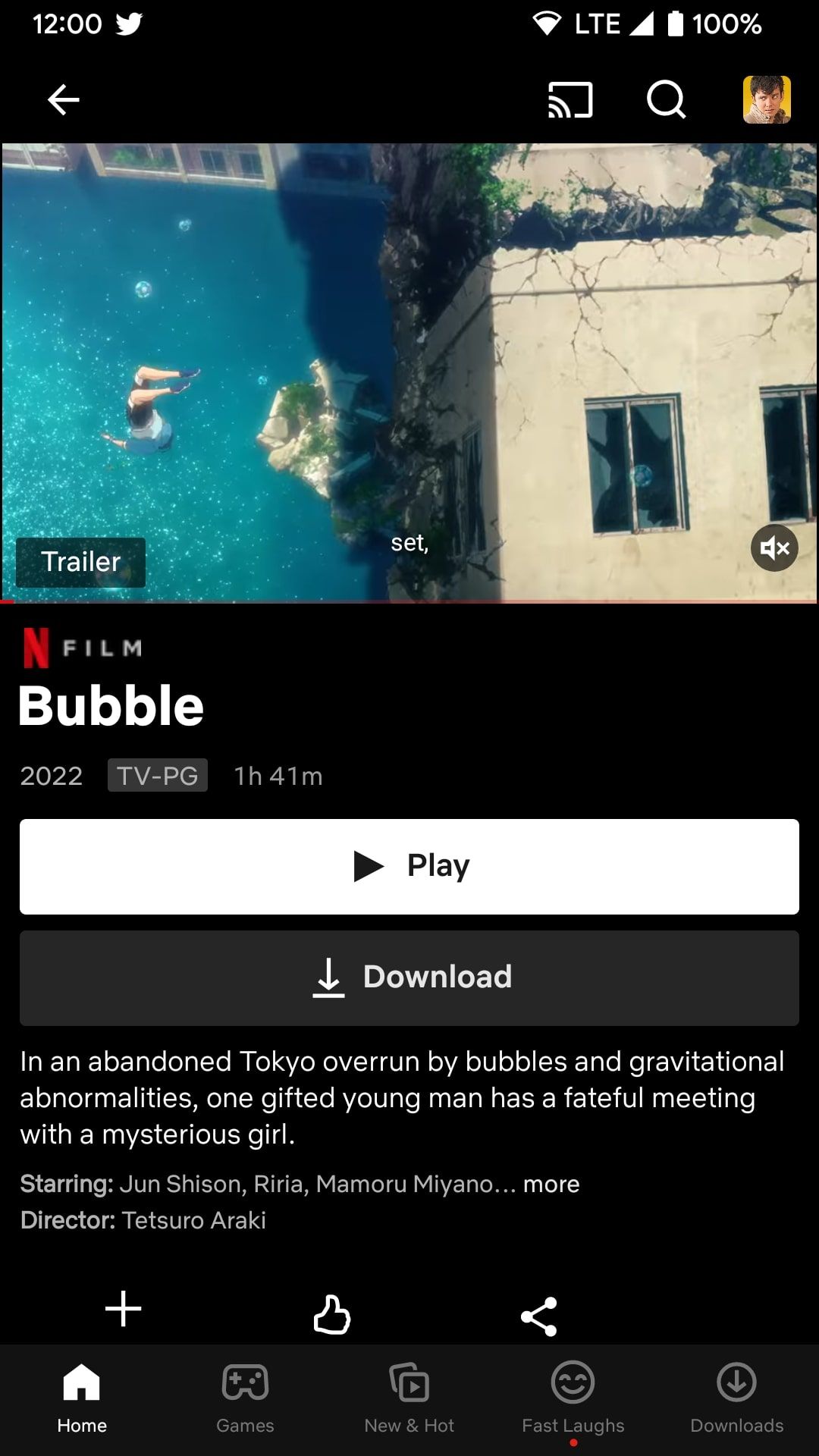 Netflix app's episodes and info page