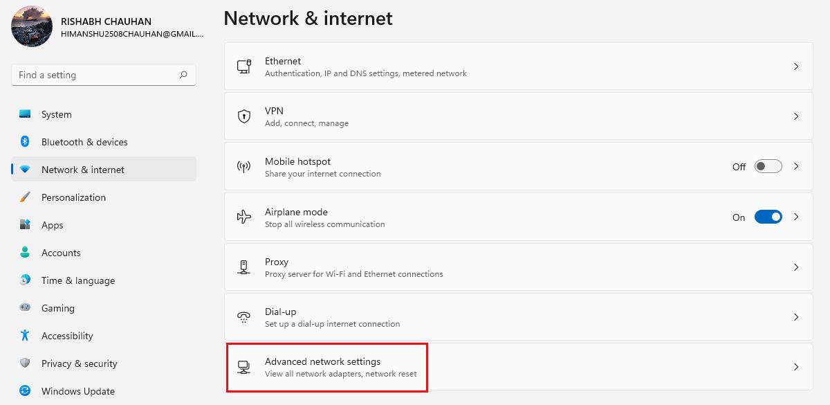 Network And Internet Settings