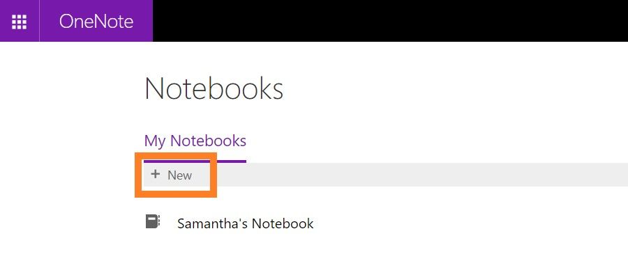 New Notebook screen with orange block