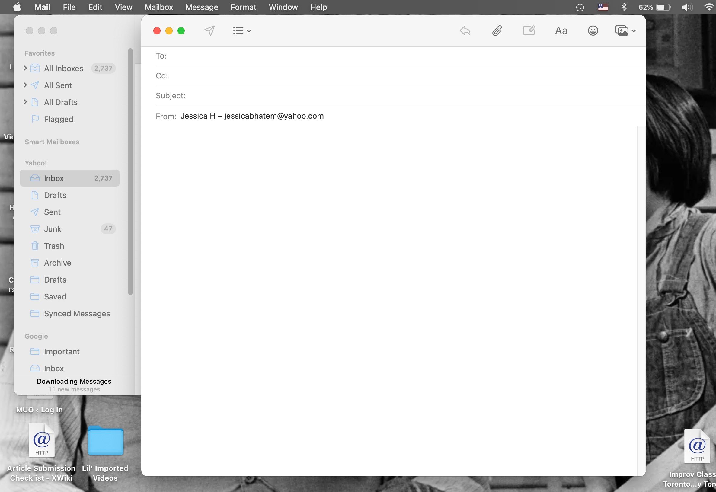 New message window open in Mail for Mac