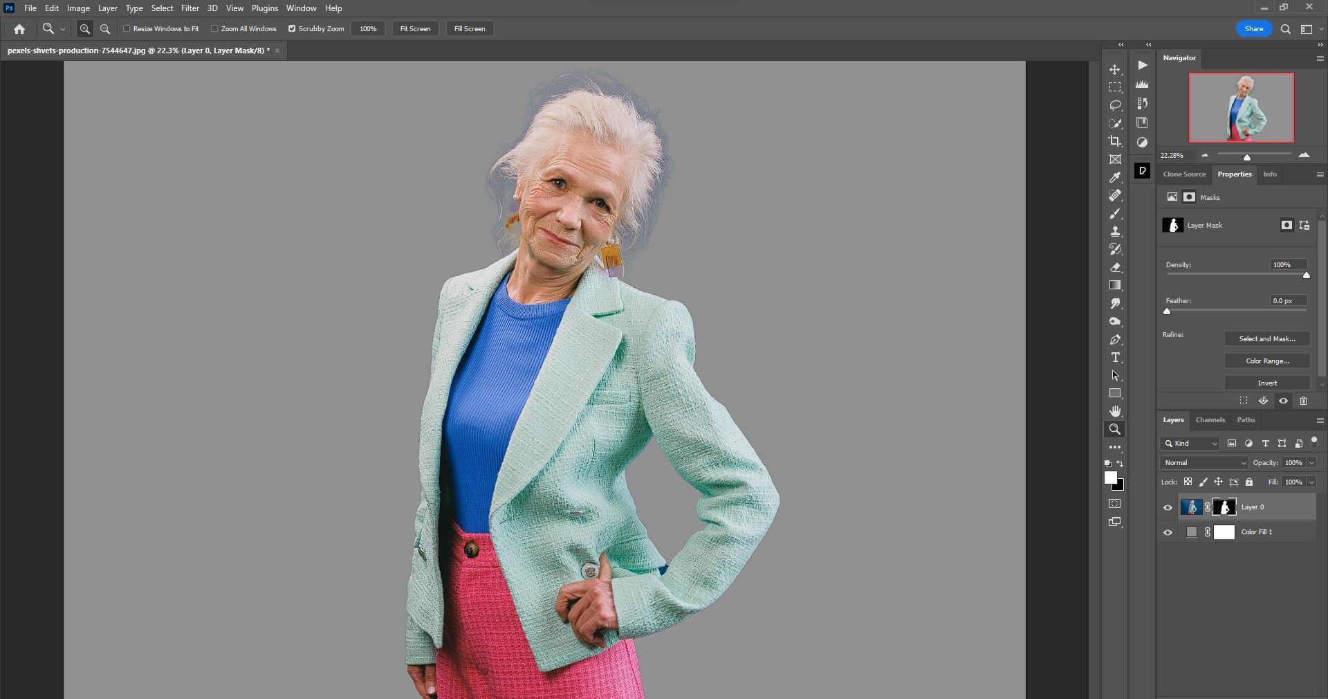 Old Woman on Gray background