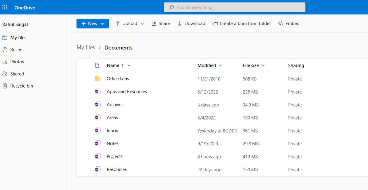 OneNote notebooks saved in OneDrive