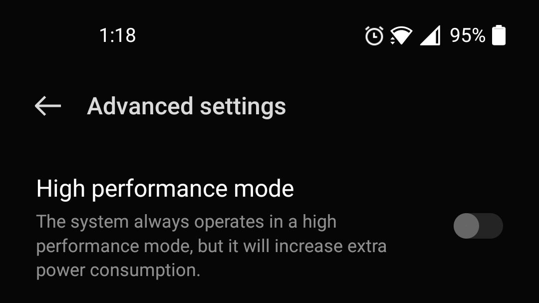 High-performance mode toggle in OxygenOS