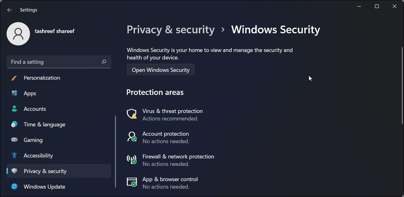 Open Windows Security Windows 11 Settings 1
