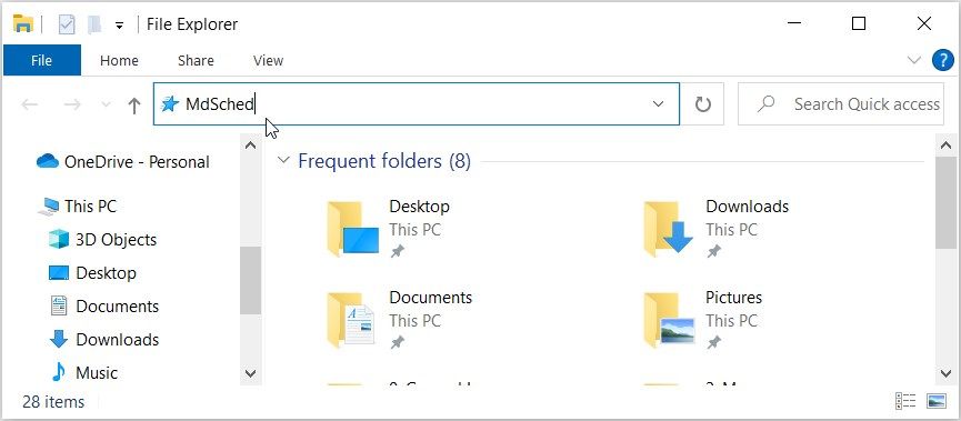 Opening the Windows Memory Diagnostic Tool Using File Explorer’s Address Bar