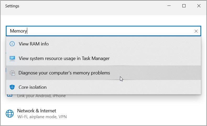 Opening the Windows Memory Diagnostic Tool Using the System Settings