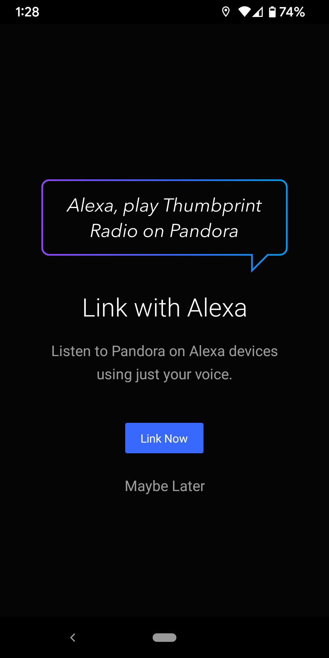 Pandora app Link to Alexa screen