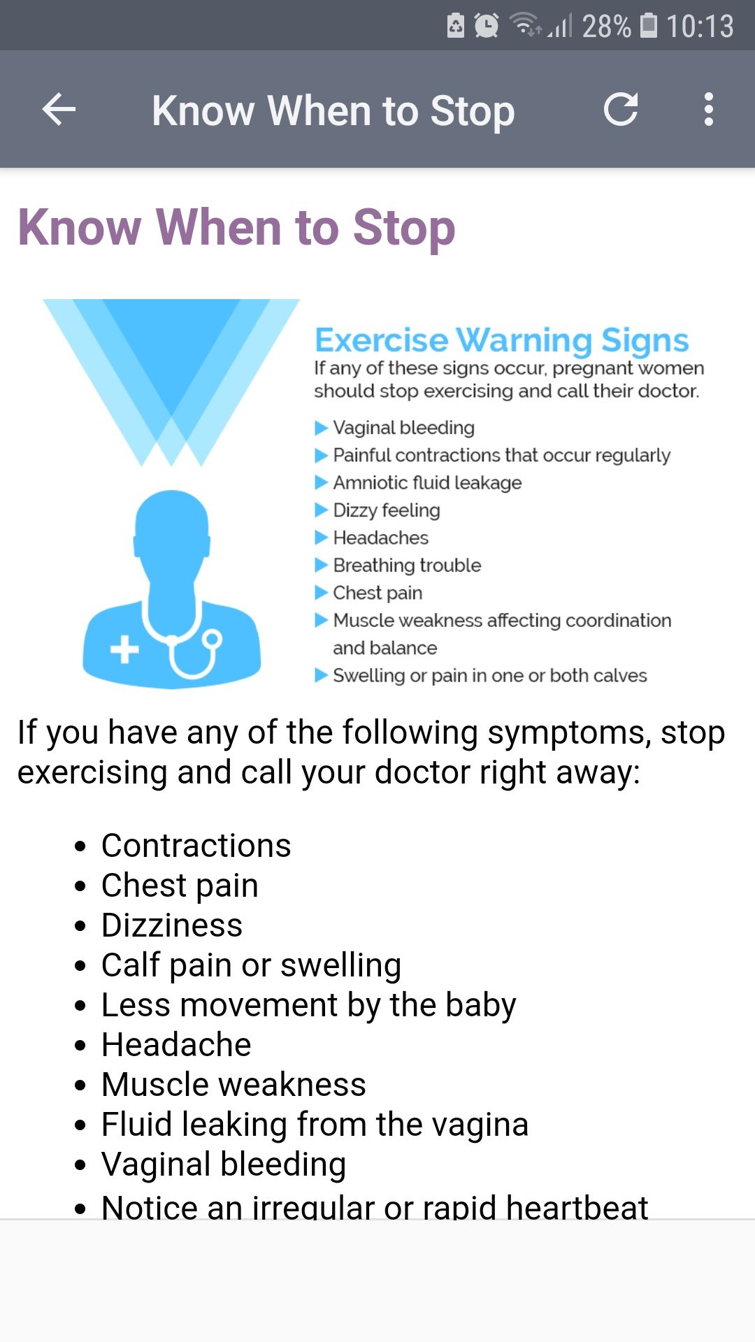 Pregnancy Exercises mobile app exercise warning