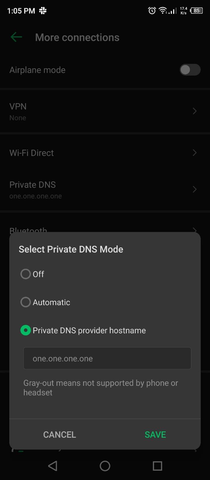 Private DNS provider hostname in Android Settings