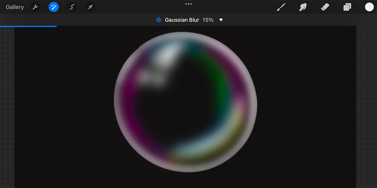 Procreate with illustrated soap bubble on black background.