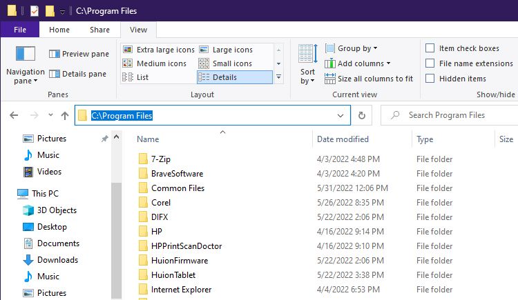 Program Files Directory In Explorer