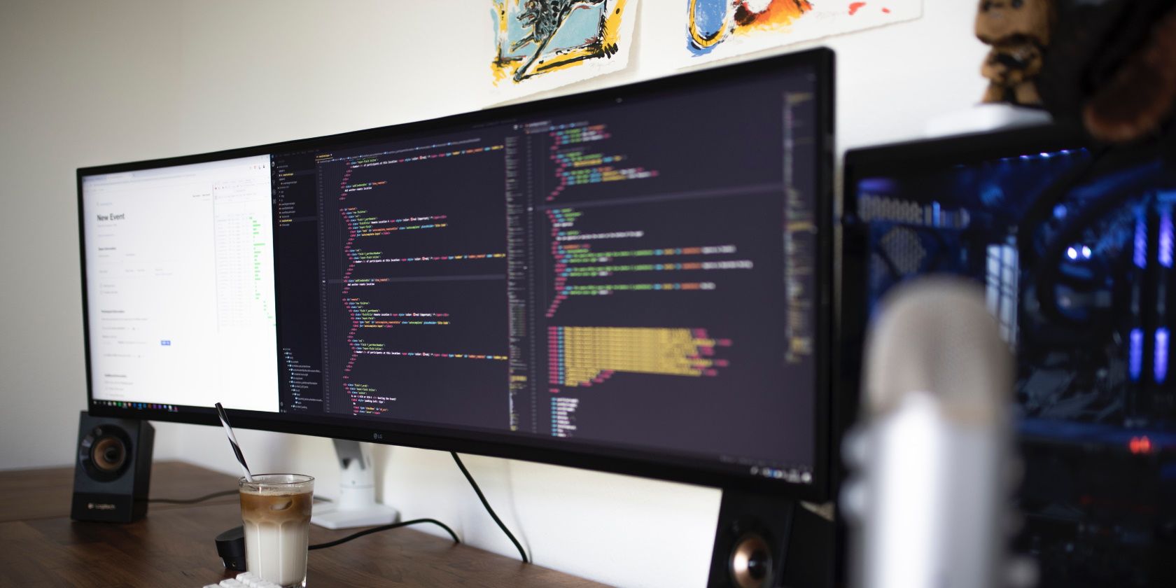 Programming on a large curved monitor