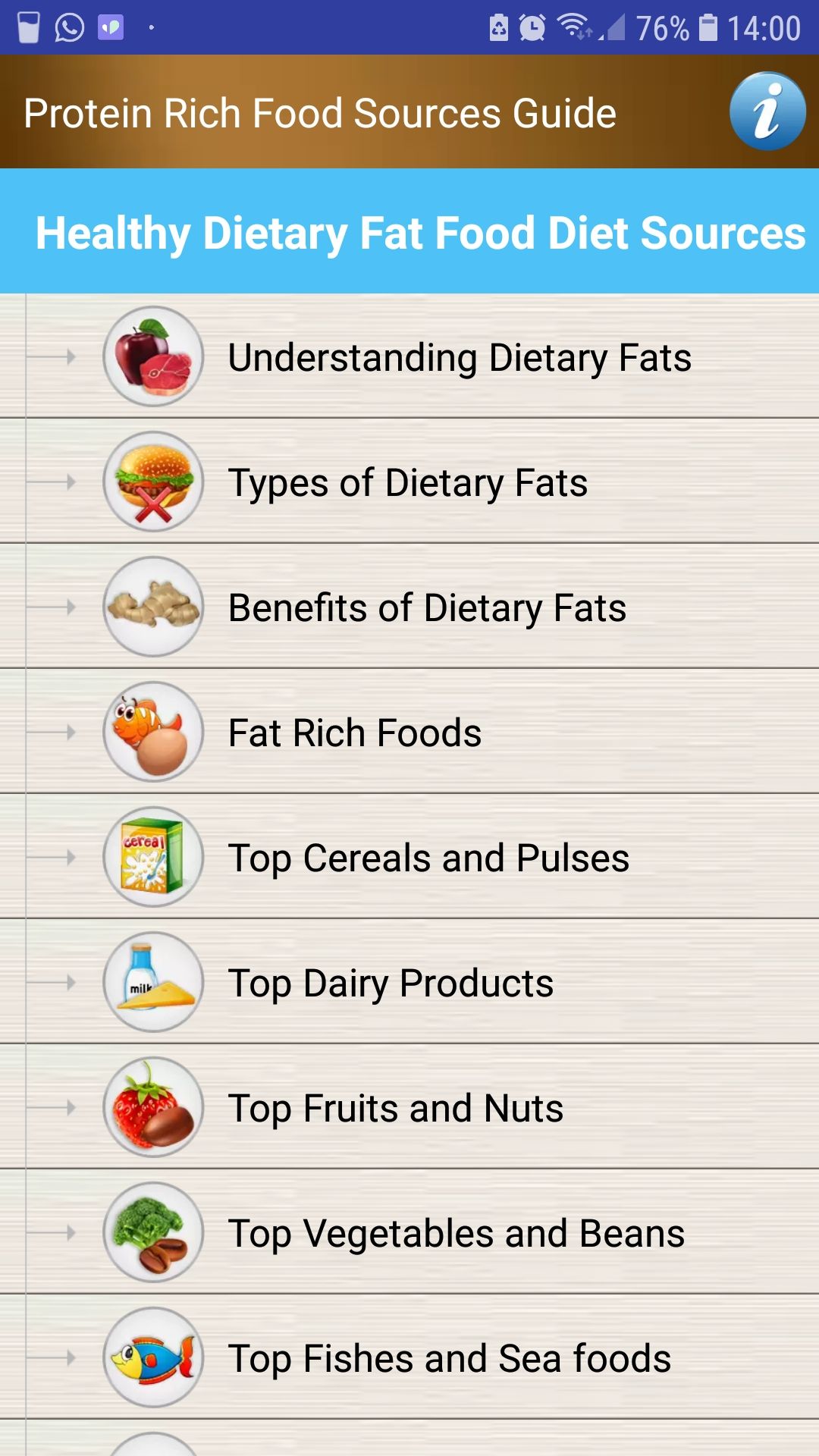 Protein Rich Food Sources Guide mobile app dietary fat