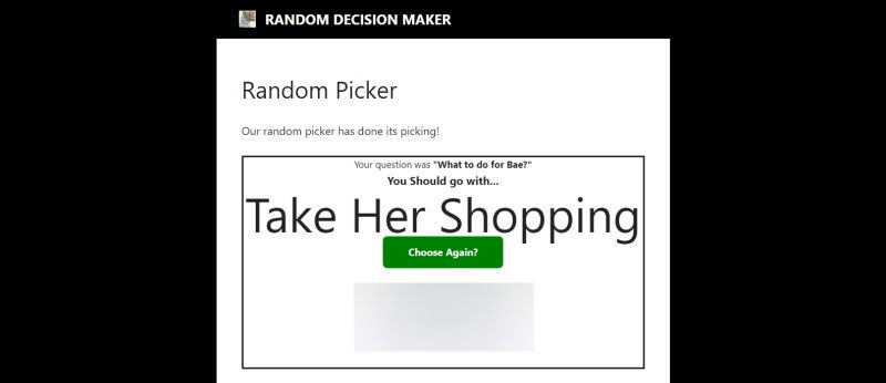 RandomDecisionMaker result screen