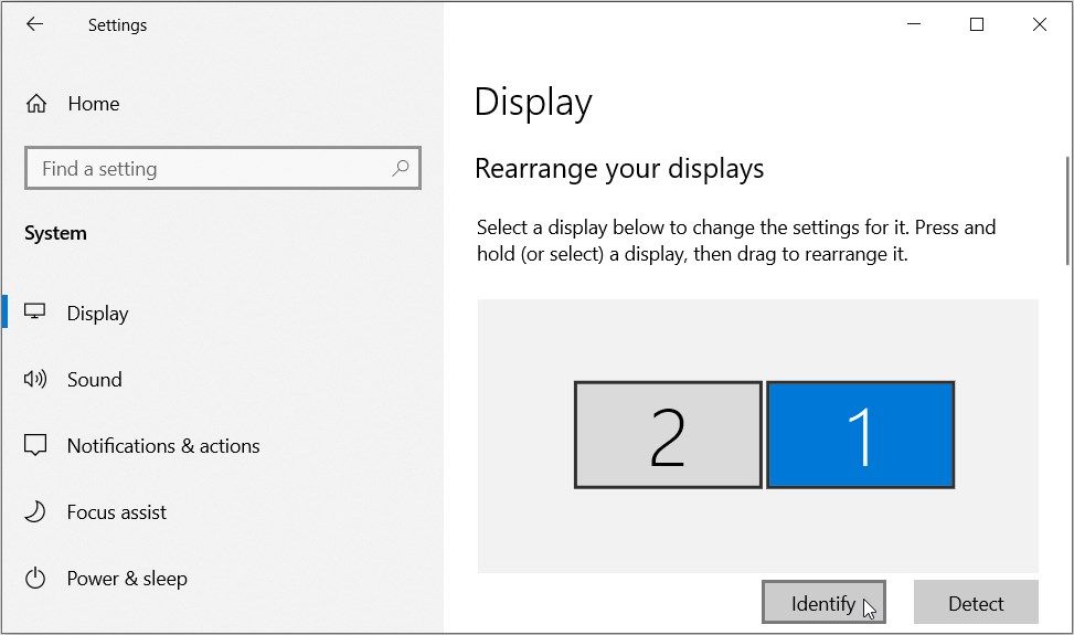 Rearranging the displays on the system settings