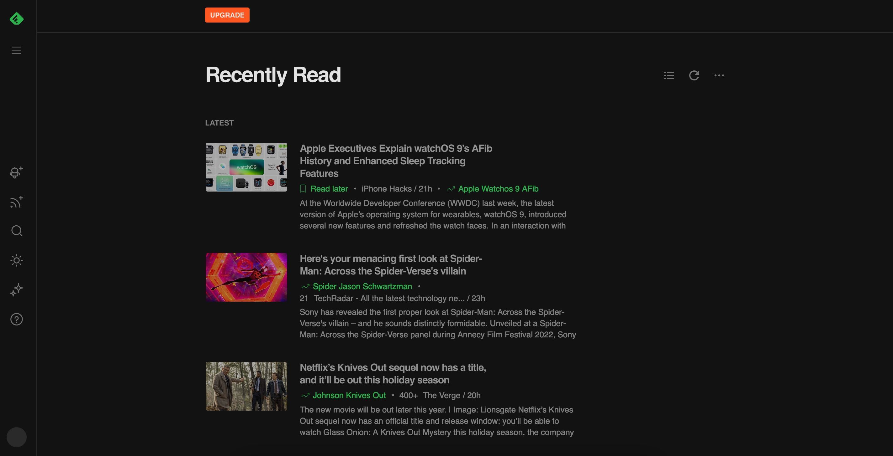Recently Read Articles Feedly