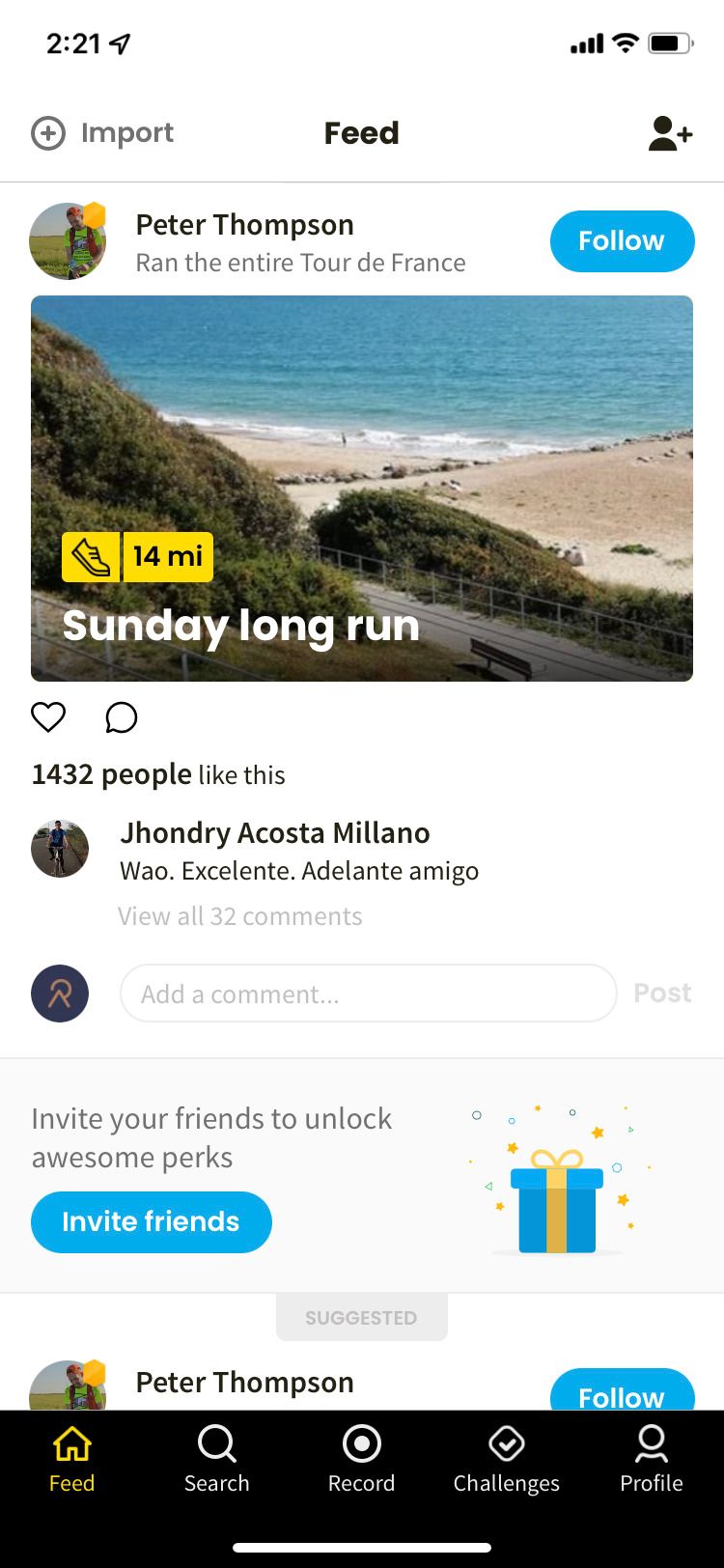 Relive app feed screen