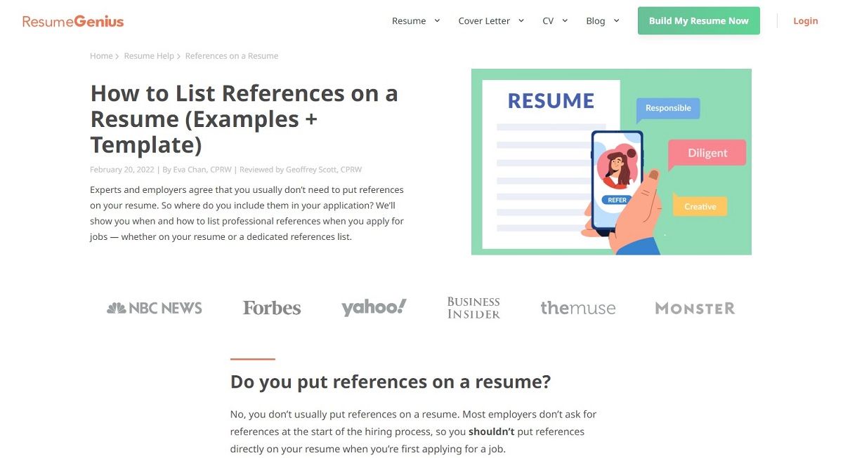 تصویر صفحه Resume Genius References