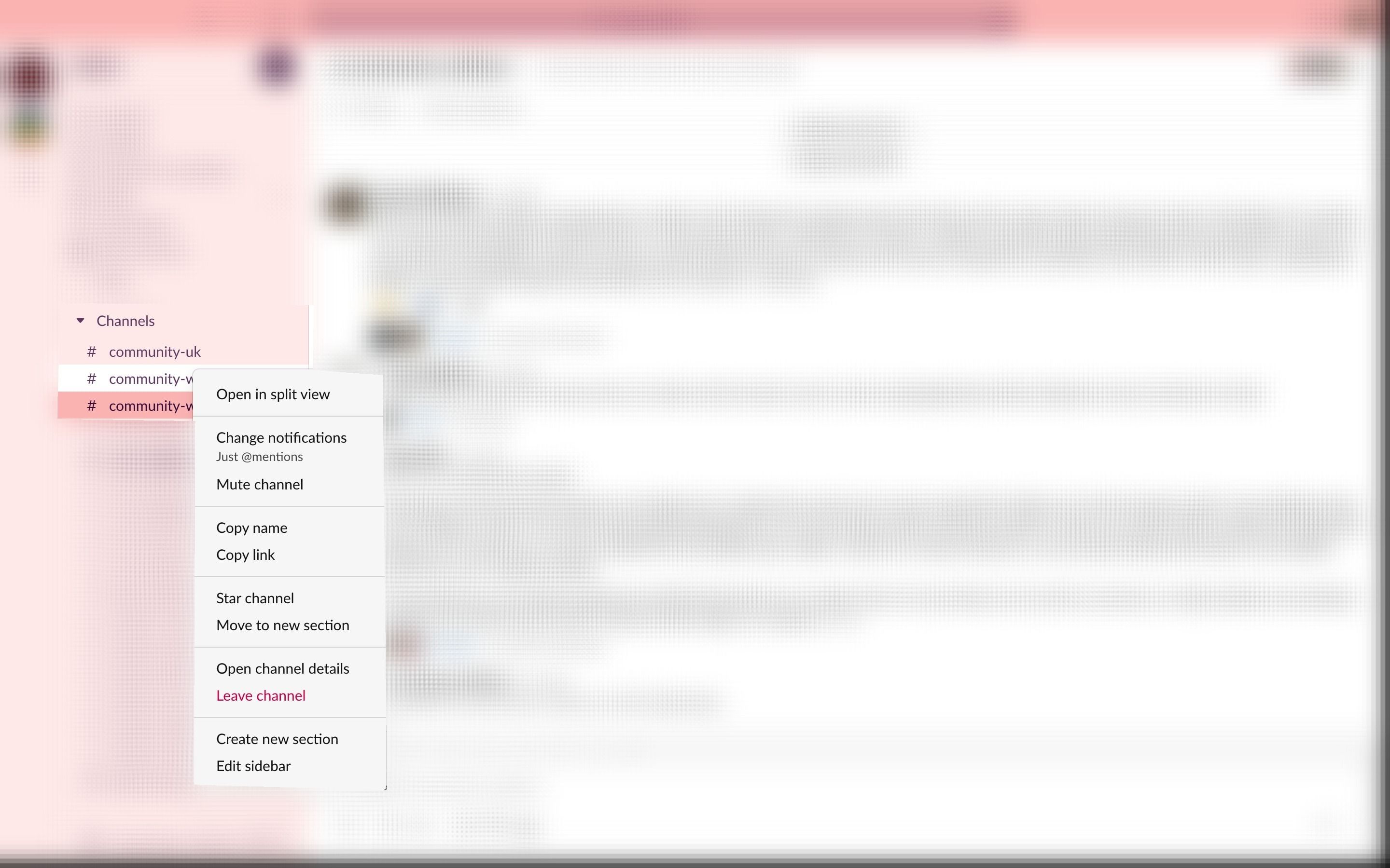 Channel specific notification right click Slack screenshot