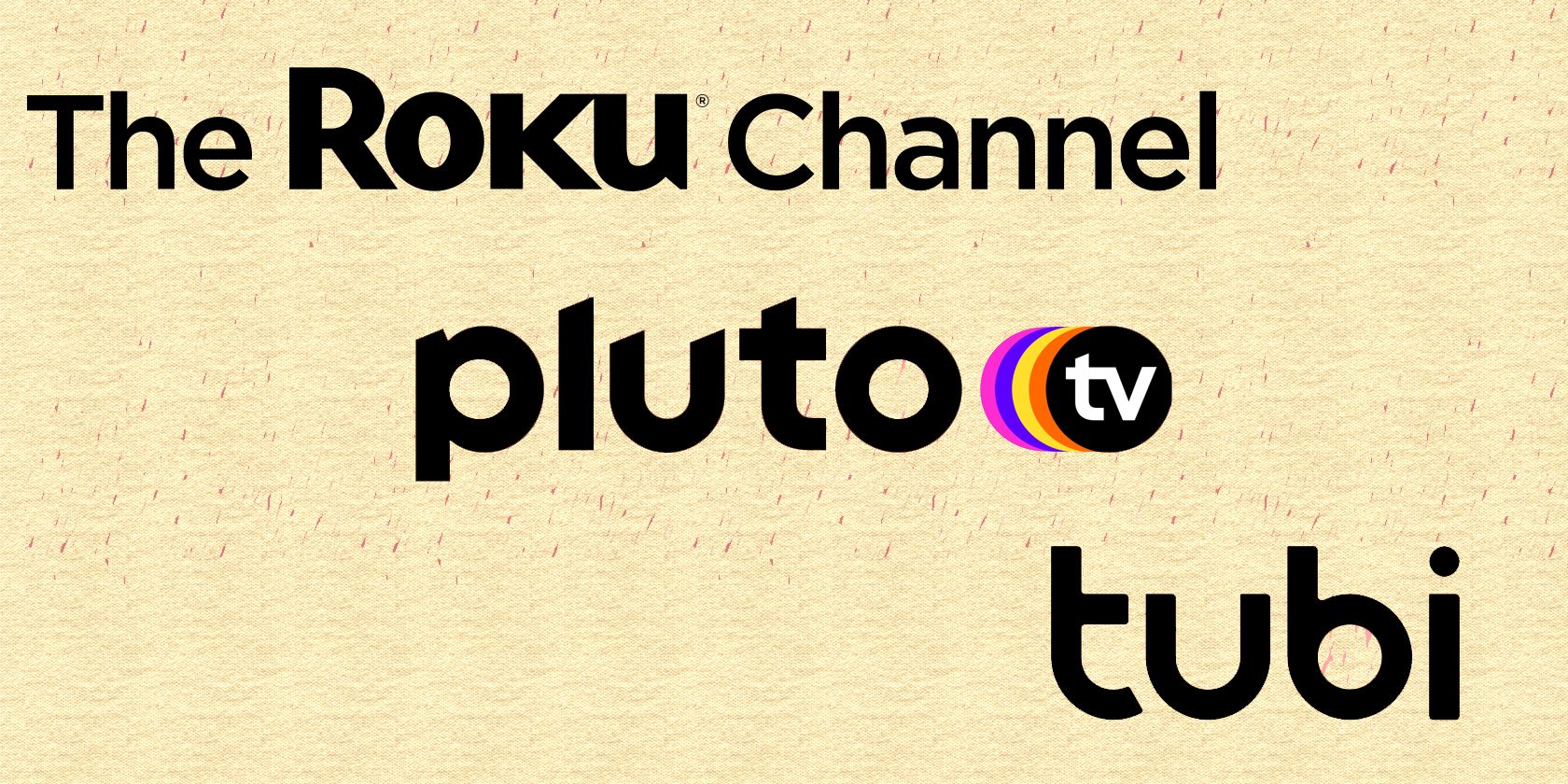 Roku Channel, Pluto TV, Tubi logos