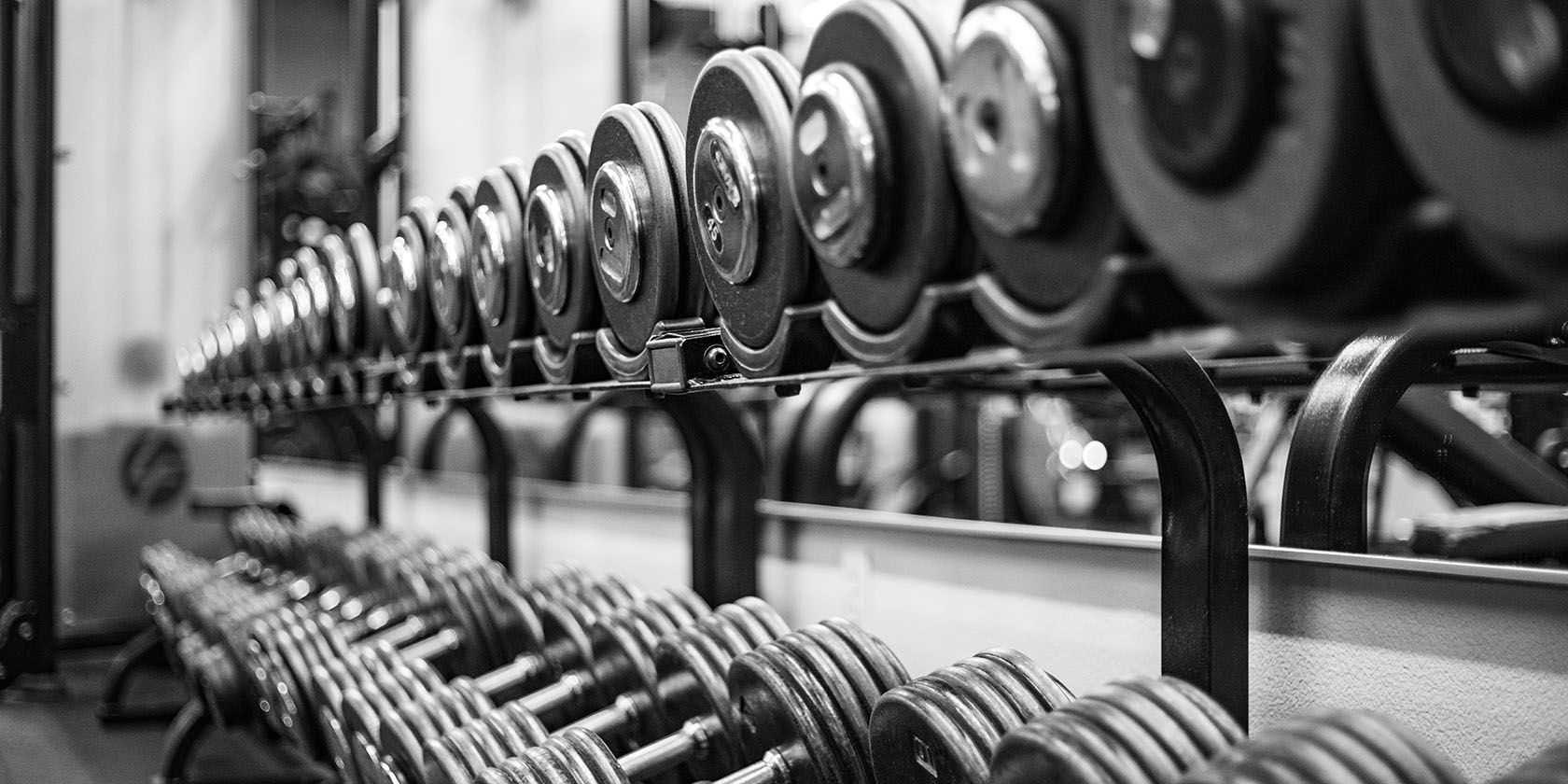Row of weights in black and white