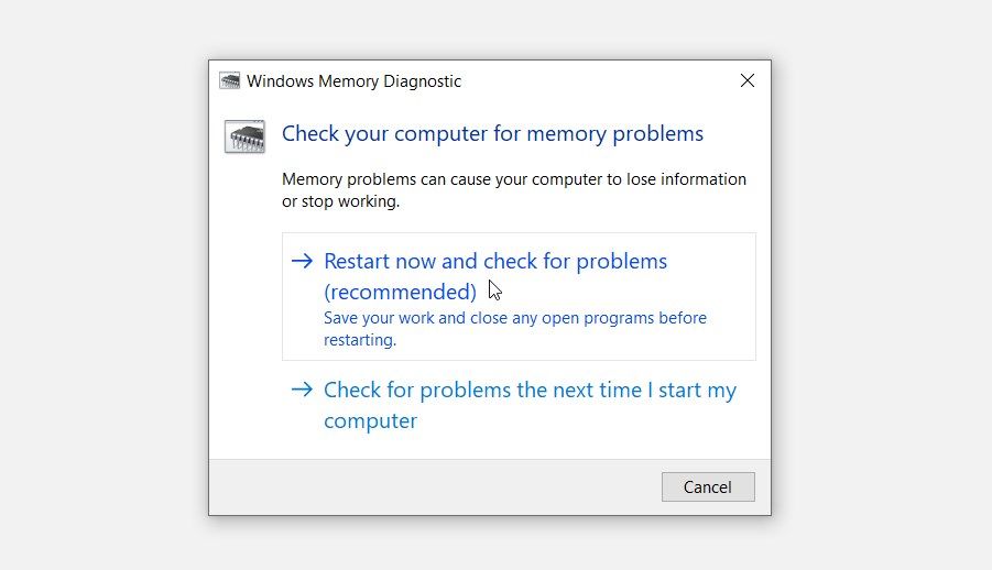 Running the Windows the Memory Diagnostic Tool