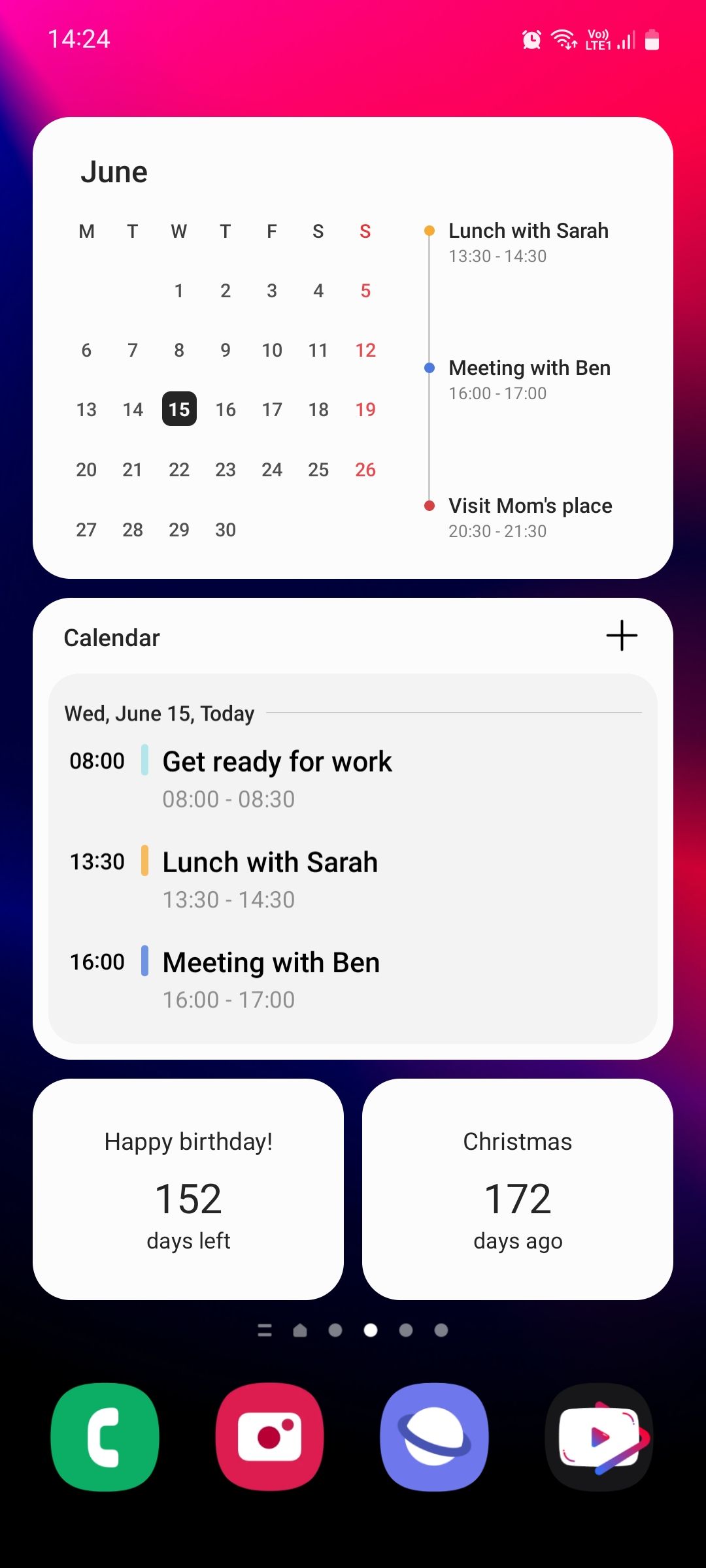 Samsung Calendar widgets on Home screen