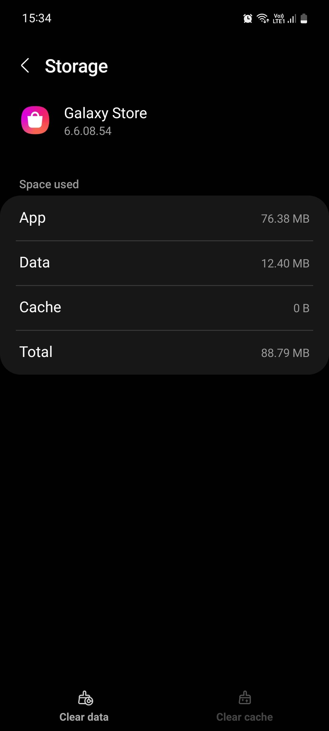 Samsung Galaxy Store app storage