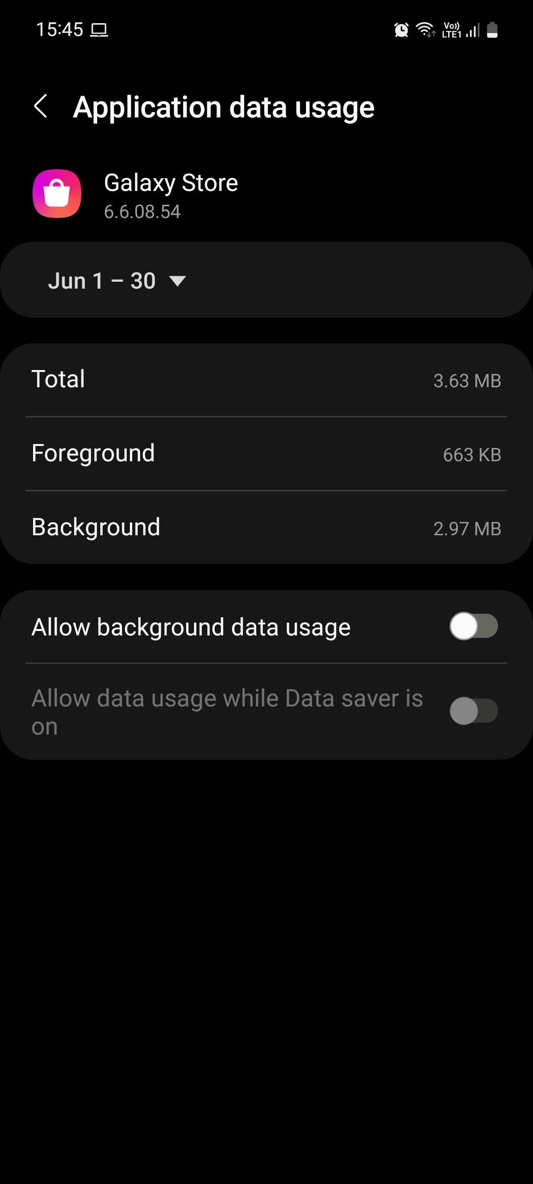 Samsung Galaxy Store application data usage