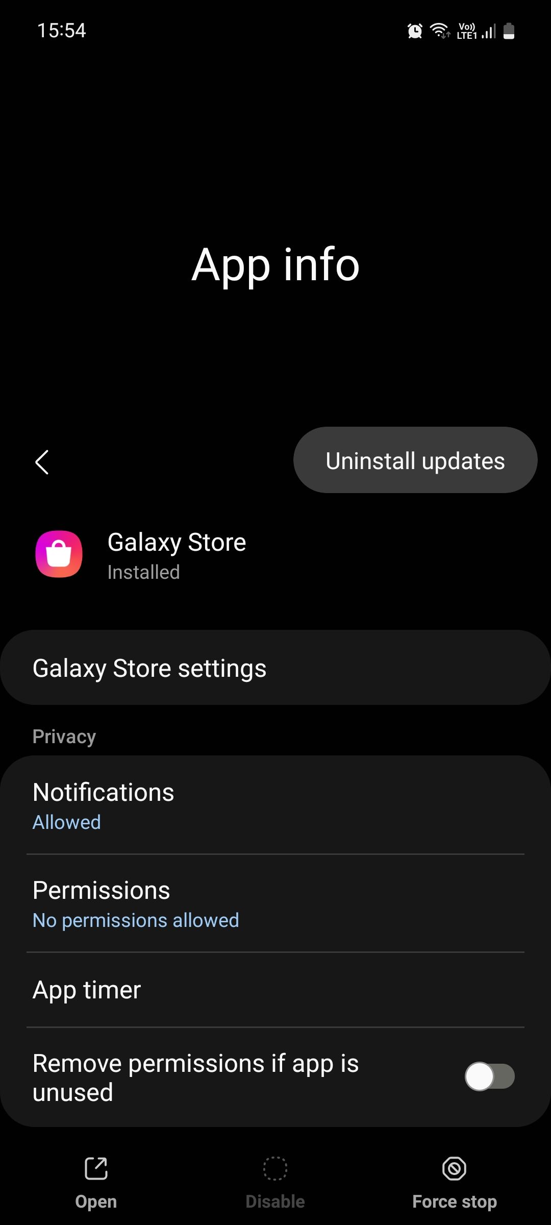Samsung Galaxy Store uninstall updates