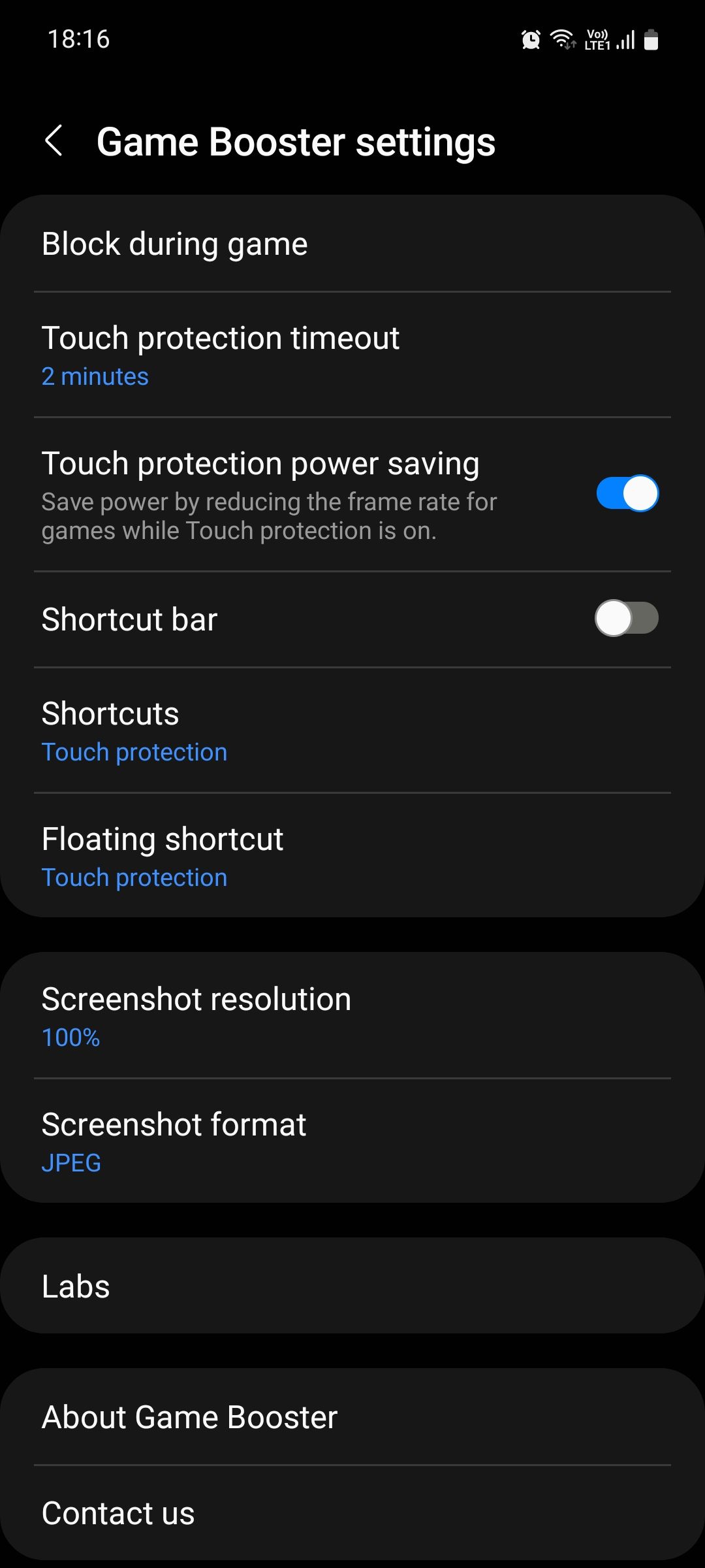 Samsung Game Launcher Game Booster settings