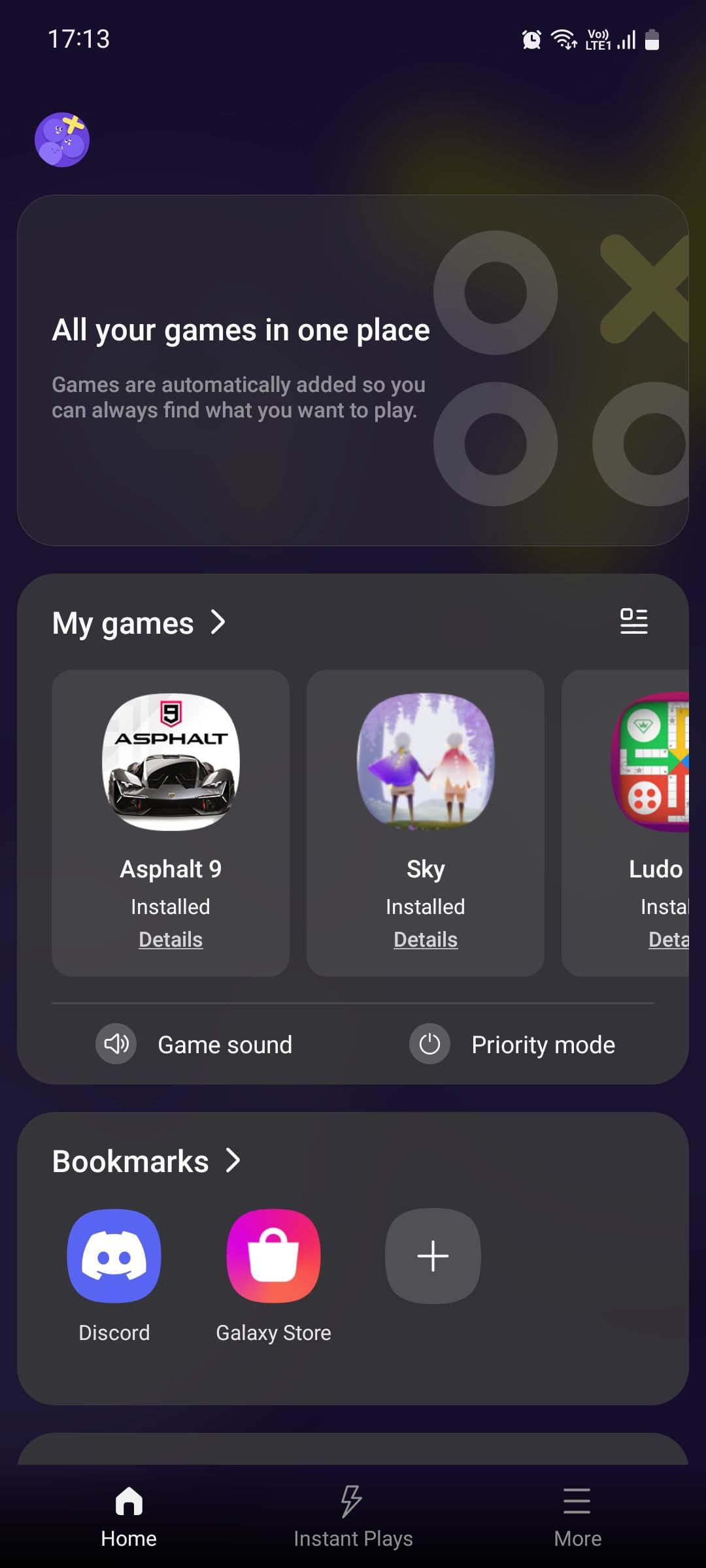 Samsung Game Launcher home page
