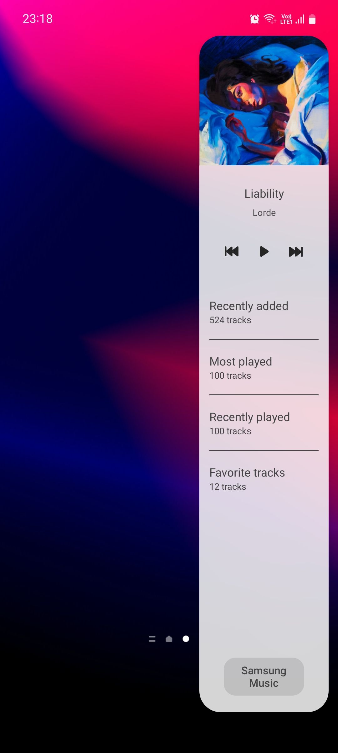 Samsung Music edge panel