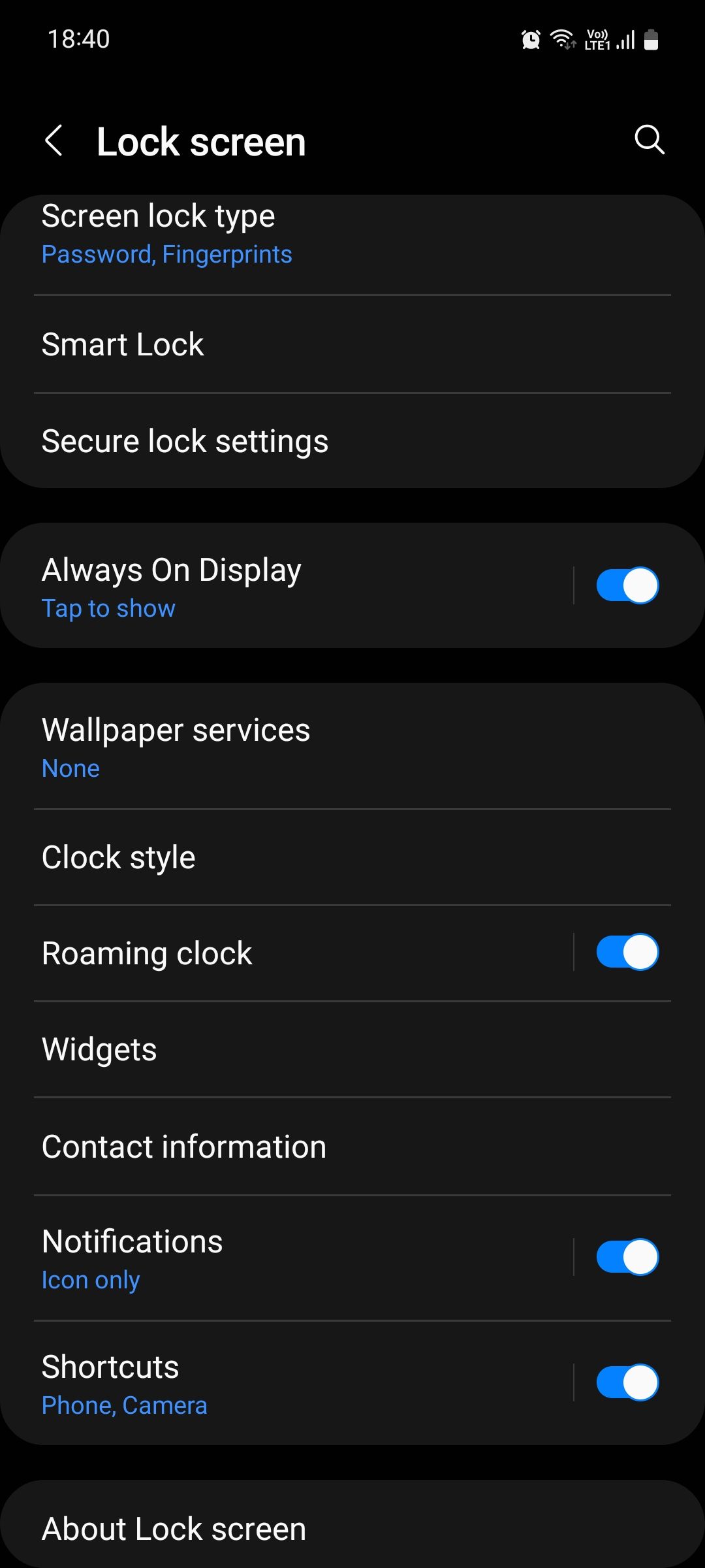 Samsung One UI Lock screen menu