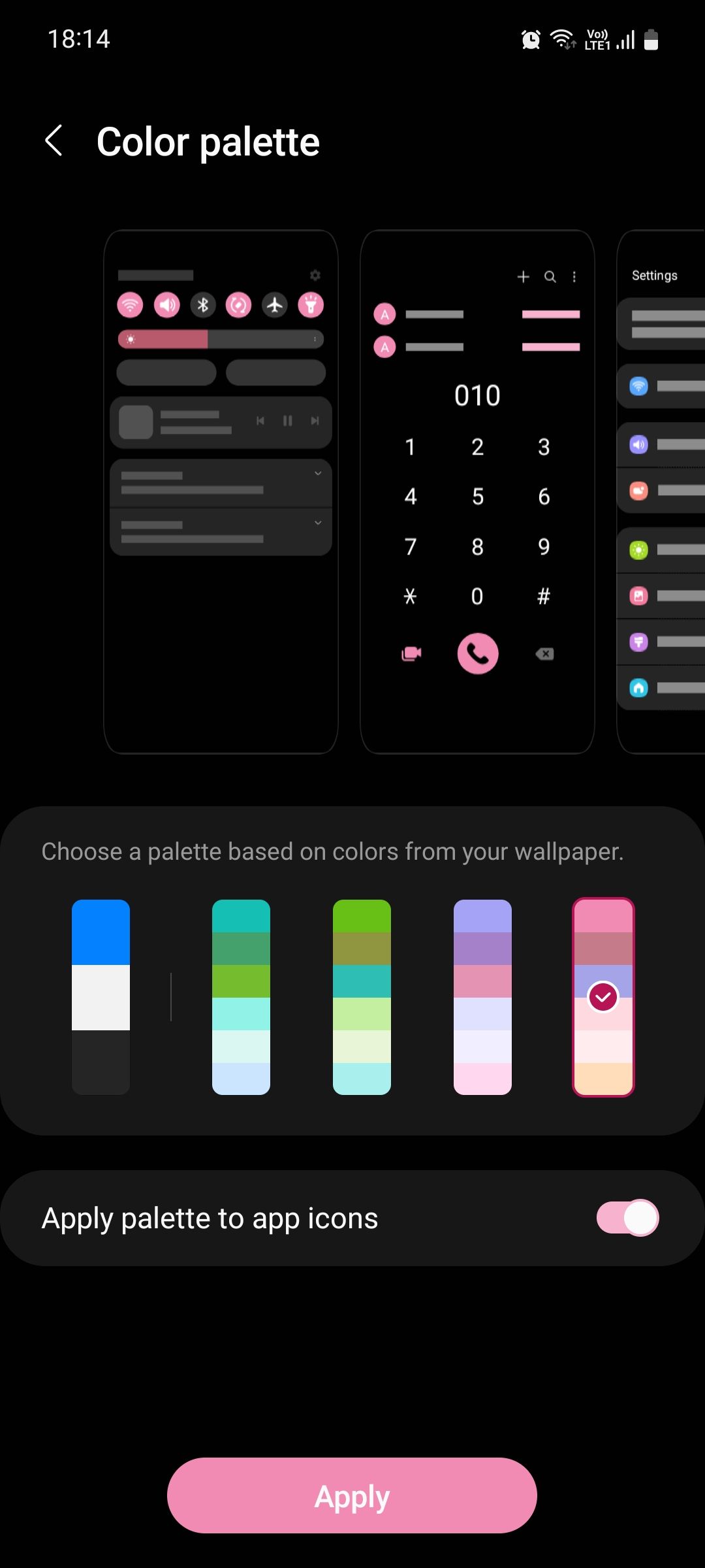 Samsung One UI color palette