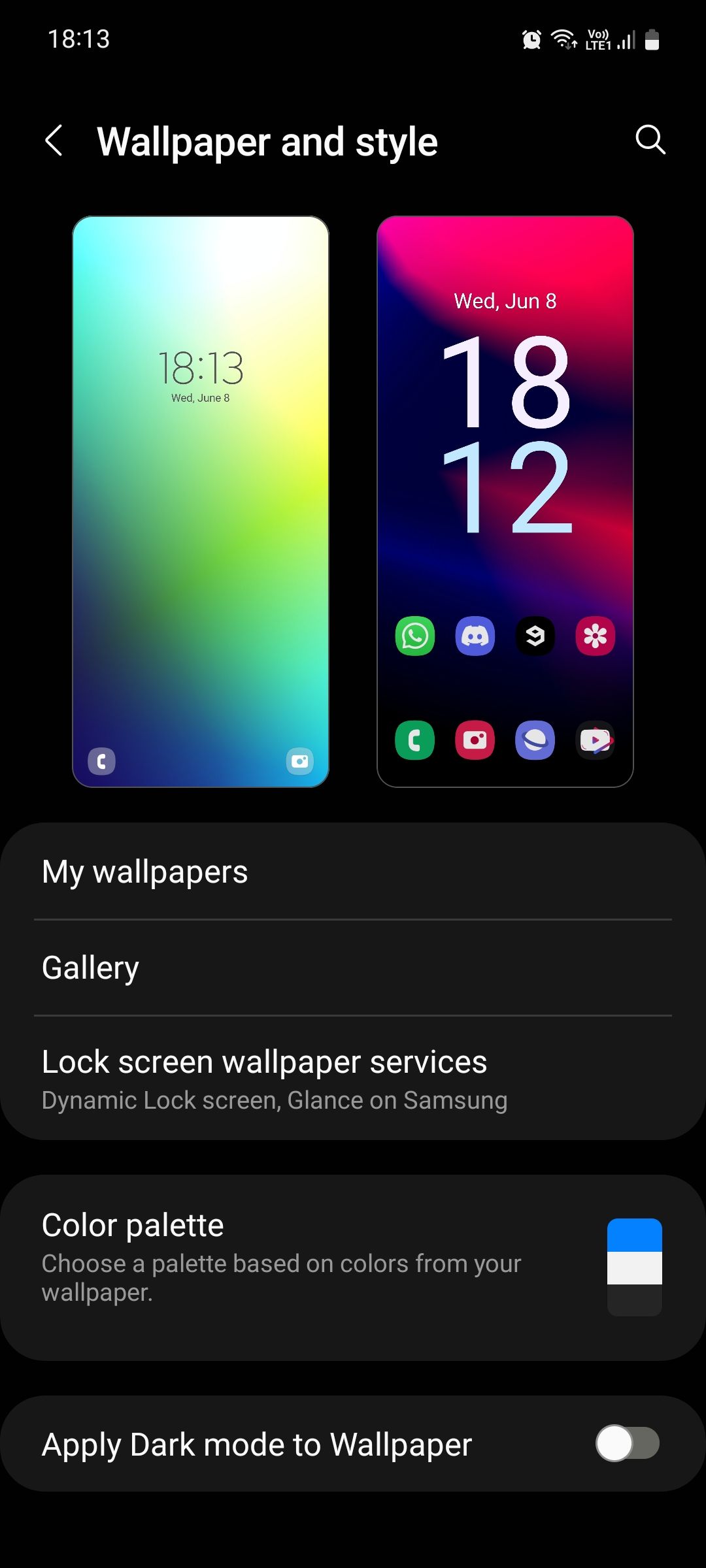 Samsung One UI wallpaper and style menu