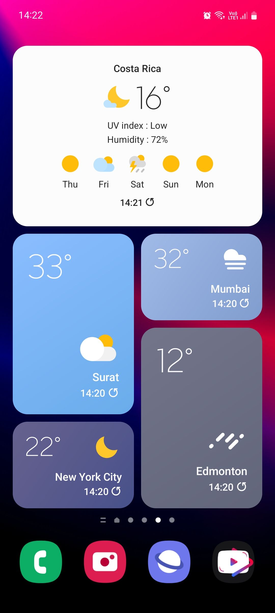 Samsung Weather widgets on Home screen