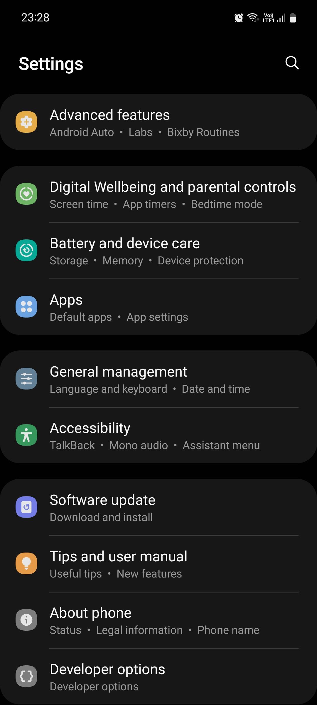 Samsung device settings