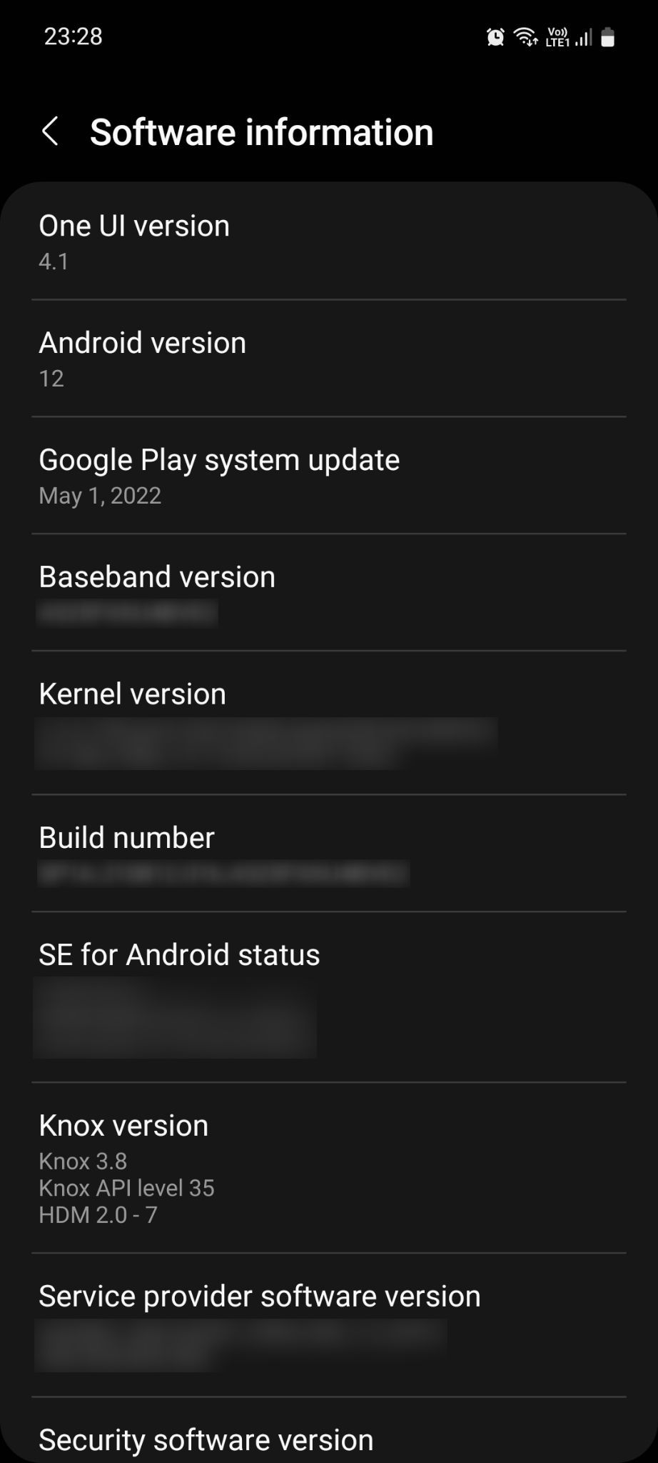 Samsung settings software information